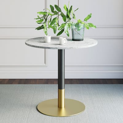 Nathan James Lucy White Faux Marble Table Top Black Base Dining Table