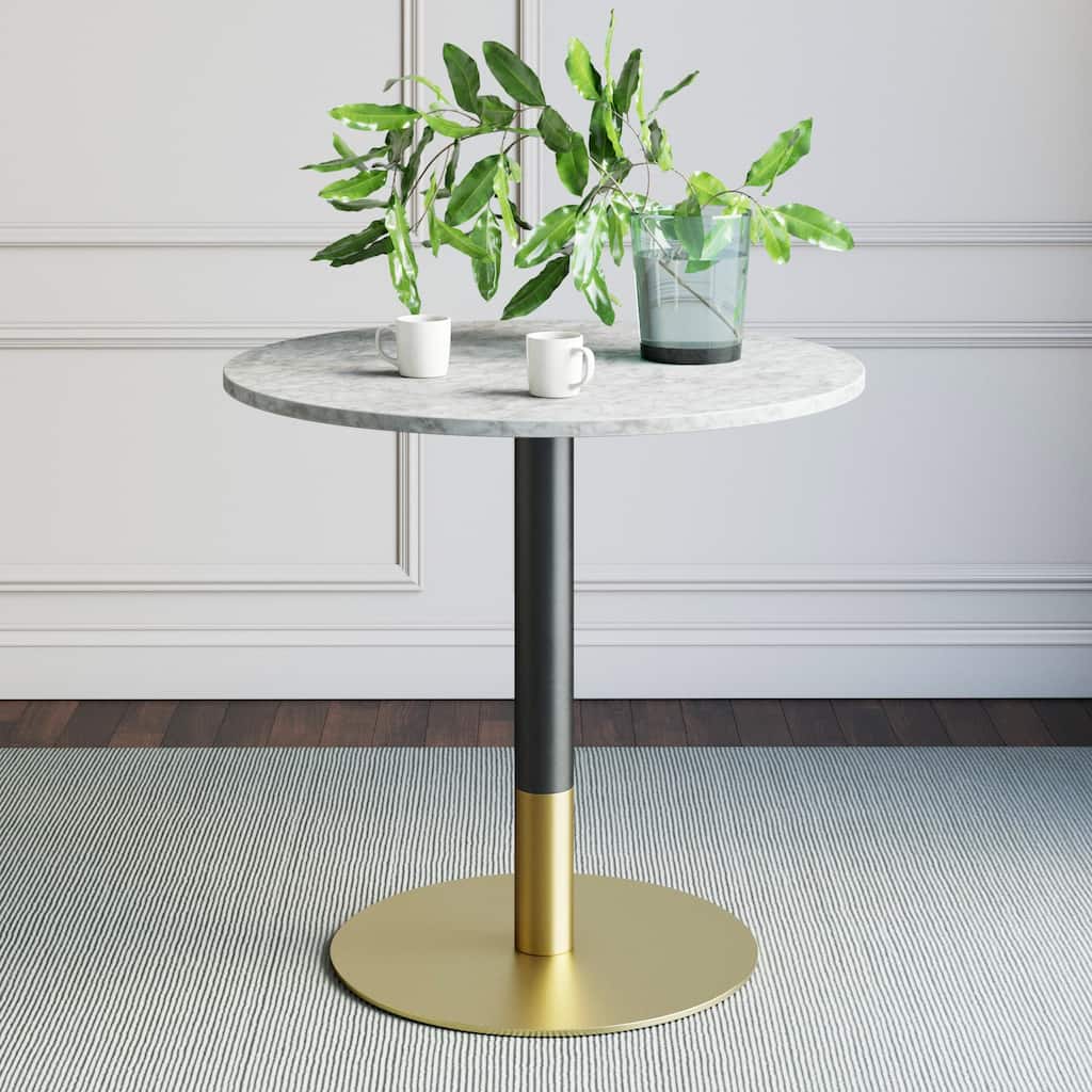 Nathan James Lucy White Faux Marble Table Top Black Base Dining Table