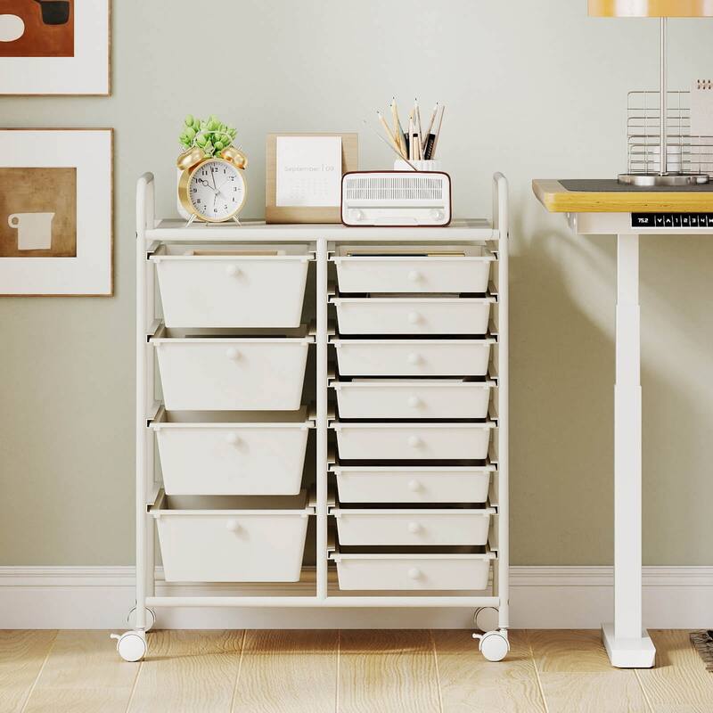 Costway 15 Drawer Rolling Storage Cart Tools Scrapbook Paper Office - See Details