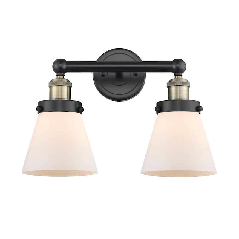 Innovations Lighting 616-2W-10-16 Cone Vanity Cone 2 Light 16" Wide - Black Antique Brass / Matte White