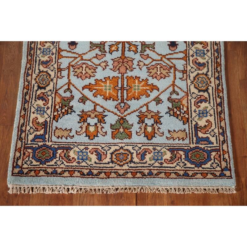 Light Blue Floral Heriz Serapi Oriental Accent Rug Wool Carpet - 2'11"x 5'1"