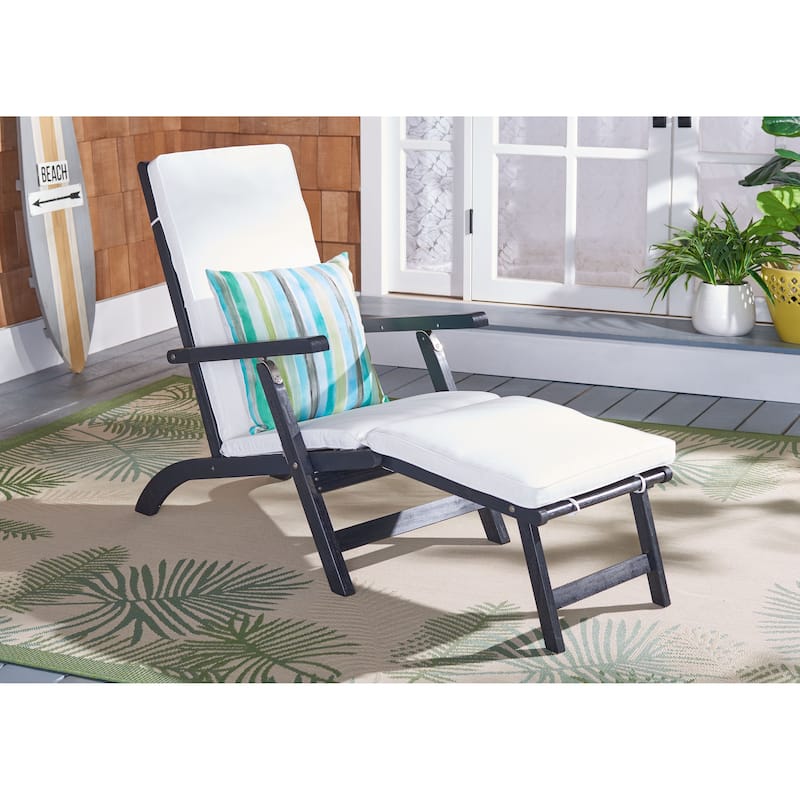 SAFAVIEH Outdoor Living Palmdale Lounge Chair - Black Wood/Beige Cushion
