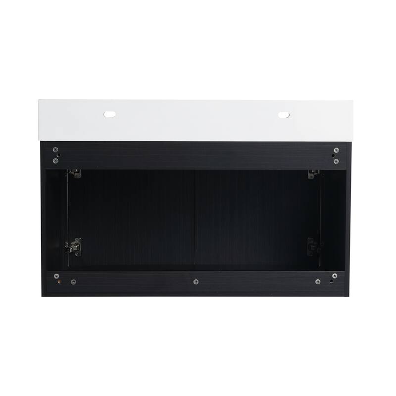 Wall mounted bathroom vanity with sink and storage shelf