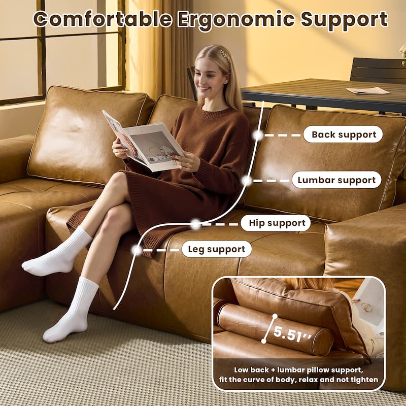 HOOOWOOO Mid-Century Modern Upholstery Fabric L-shaped Sectional Sofa Couch with Ottoman