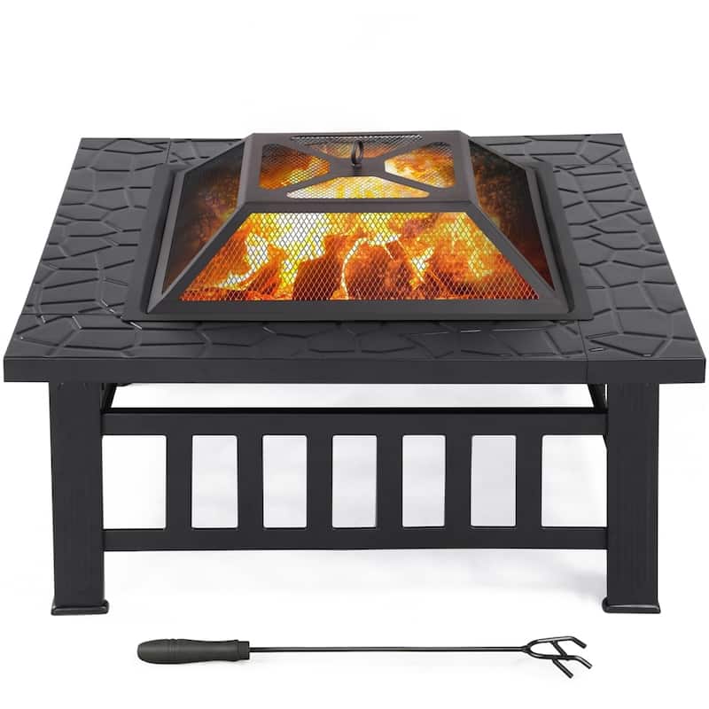 Yaheetech 32'' Metal Patio Garden Square Stove Fire Pit With cover - Black