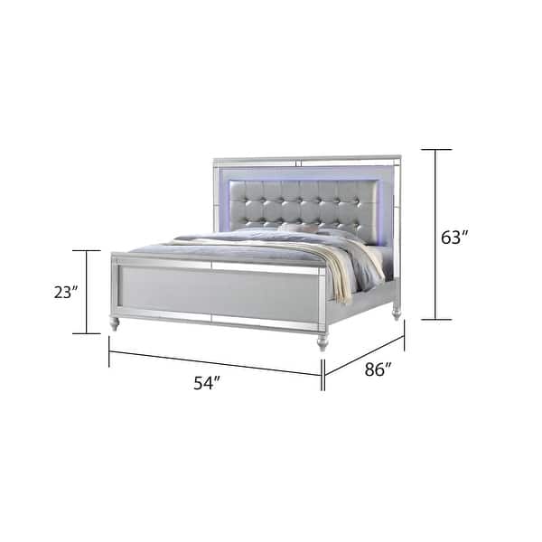 dimension image slide 11 of 26, Sterling 4PC/5PC Contemporary Bedroom Set with Mirror Accents and LED Enhancements