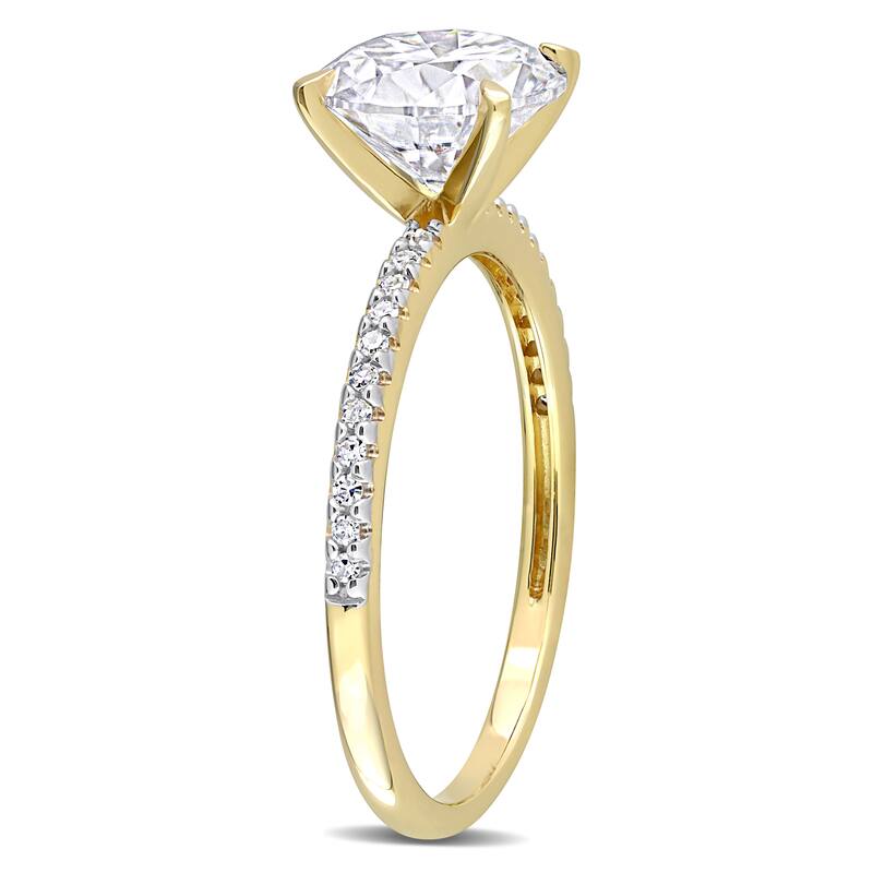 Miadora 1 4/5ct DEW Created Moissanite and 1/10ct TDW Diamond Engagement Ring in 14k Yellow Gold