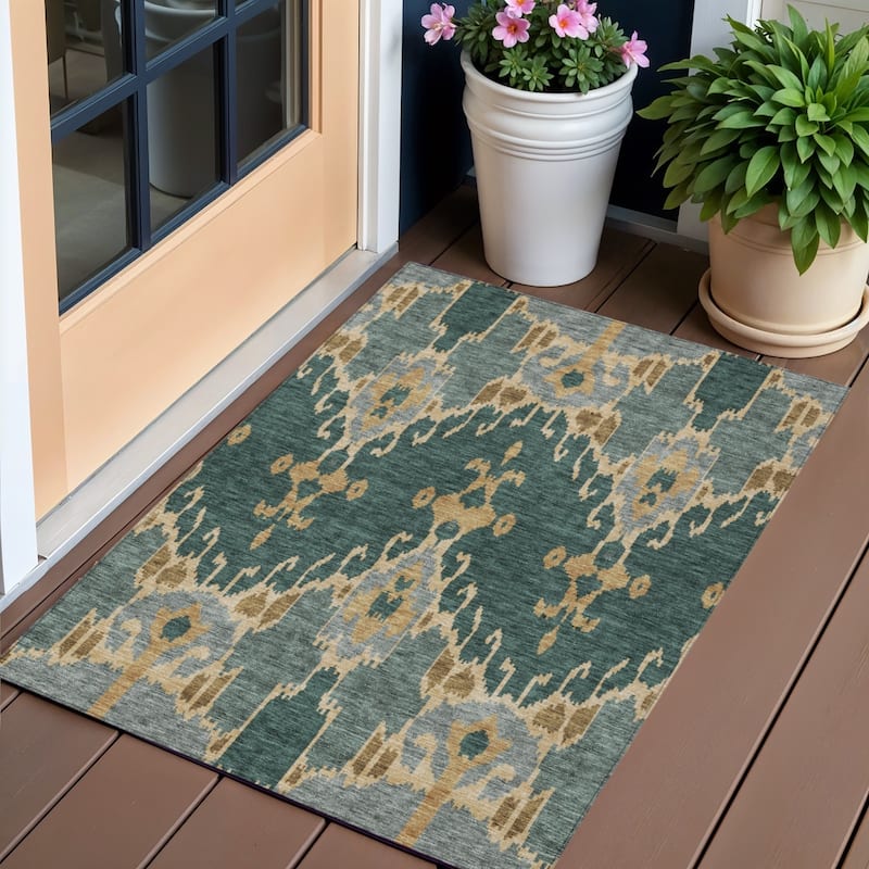 HomeRoots Ikat Transitional Rectangle Outdoor Rug - 3' x 5'