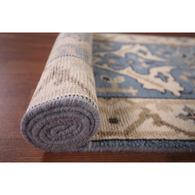 Blue Oushak Indian Runner Rug Hand-Knotted Wool Carpet - 2'6"x 8'1"