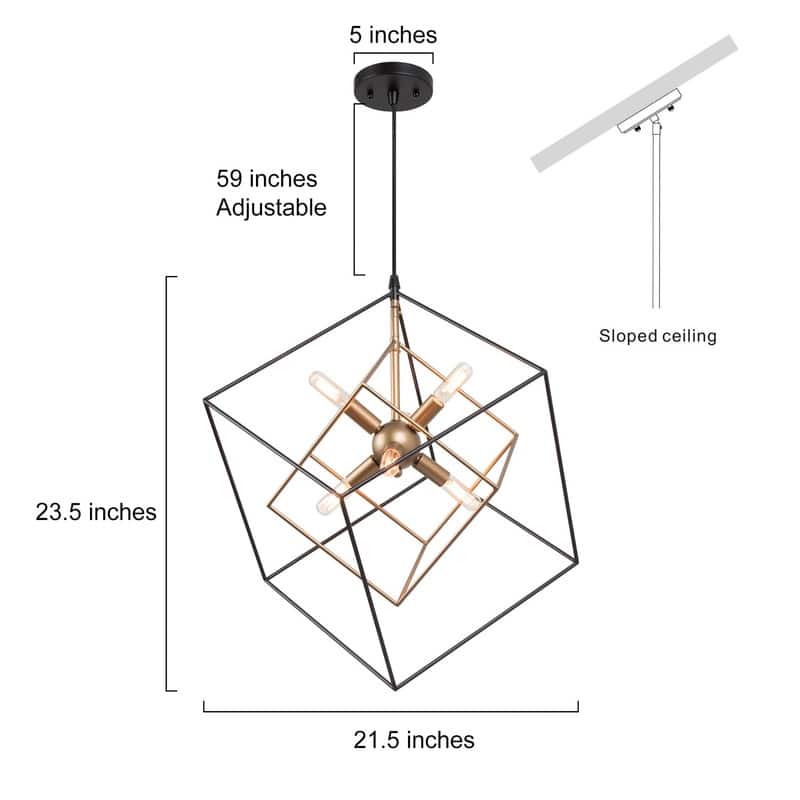 Modern 6-Light Black Gold Sputnik Chandelier Foyer Island Lights for Dining Room - 21.5"Dx23.5"H