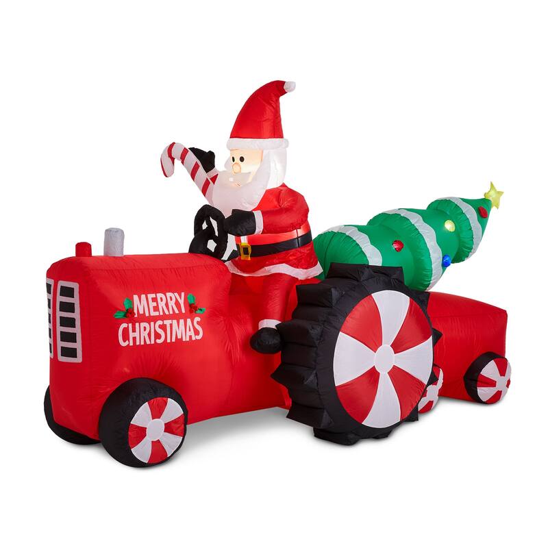 Glitzhome 11FT Lighted Inflatable Santa on Tractor Decor - Santa