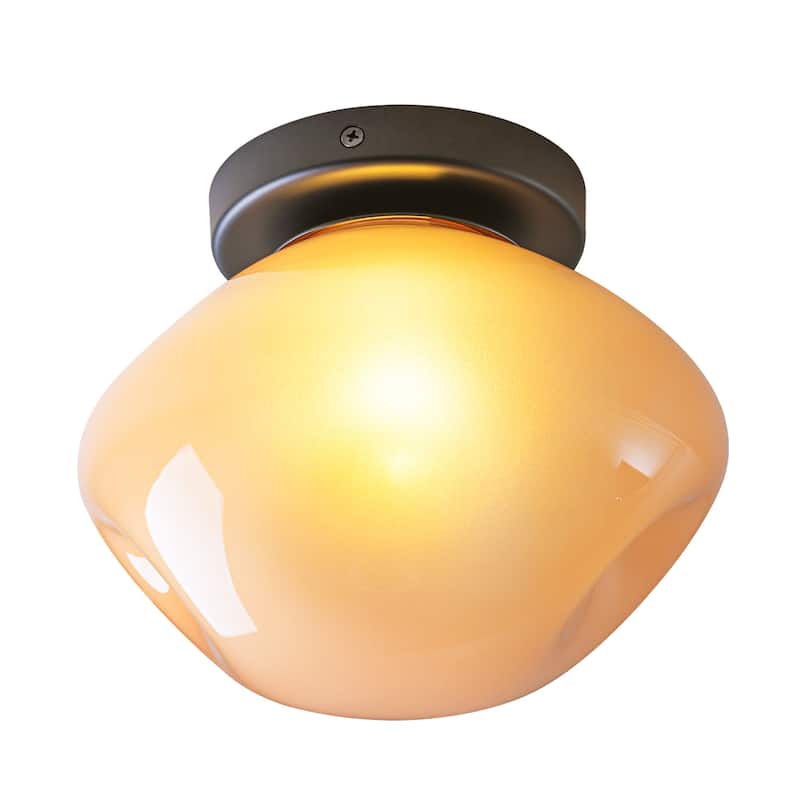 7.1" W Mid-Century Modern Matte Black Wall Sconce with Hand-Blown Smoked Gray/Pink Glass Shade for Bathroom, Staircase