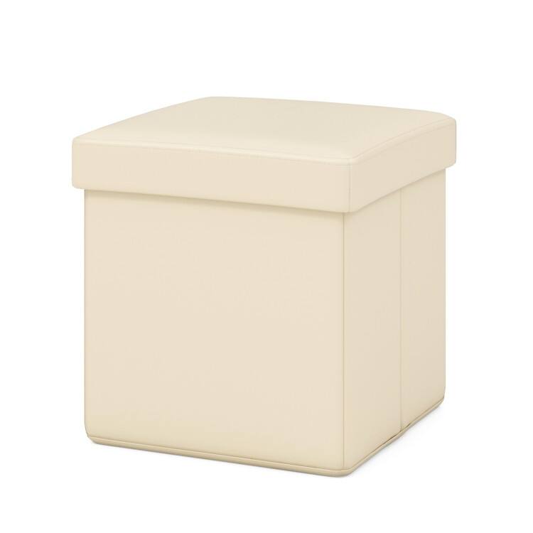 Upholstered Square Footstool with PVC Leather Surface for Bedroom