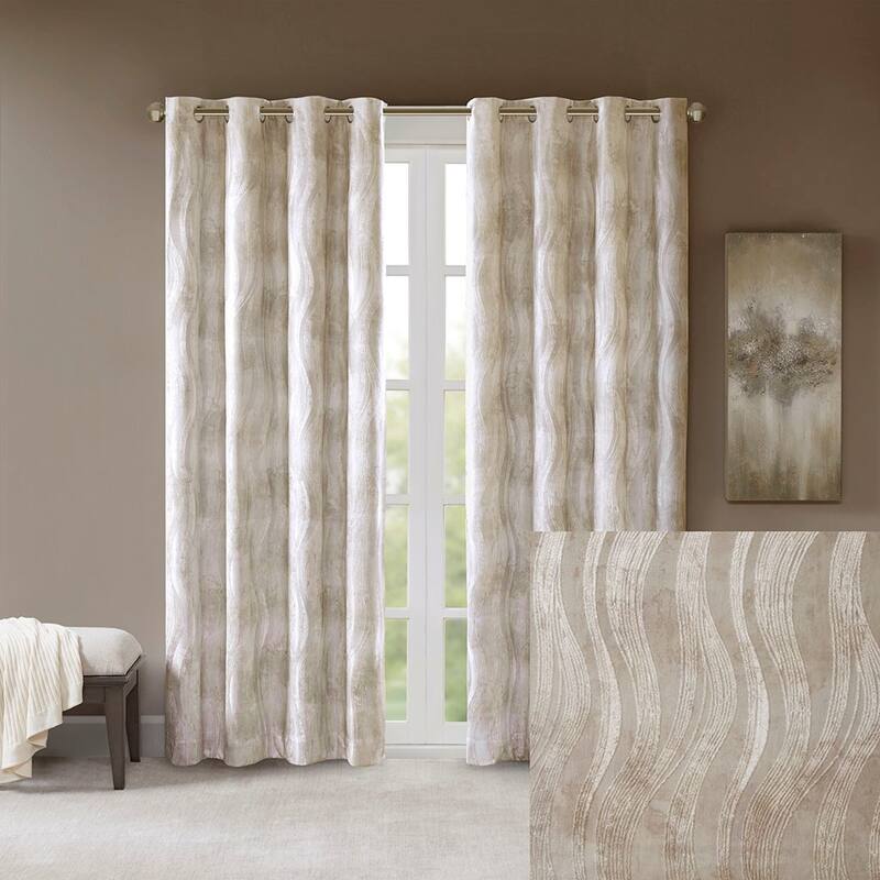 Printed Jacquard Grommet Top Total Blackout Curtain Panel(Only 1 Pc Panel) - 84 Inches
