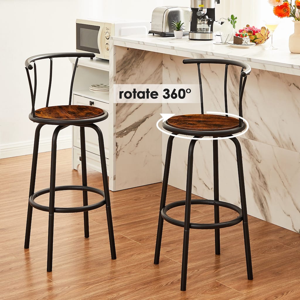 Javlergo Set of 2 360° Swivel Bar Stools with Fan-Shaped Backrest 330lbs Heavy Duty Bar Stools for Kitchen Breakfast Nook