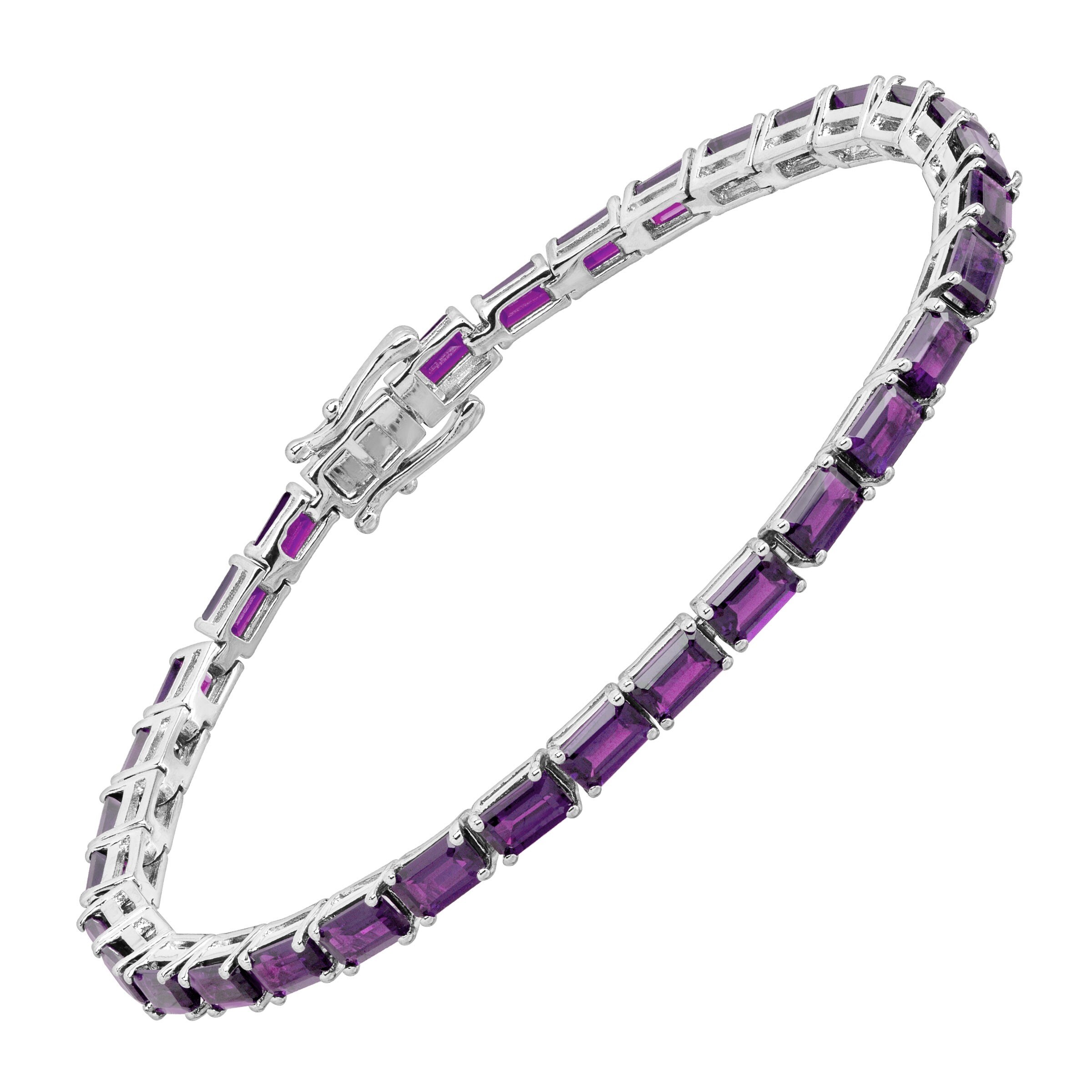 Shop Emerald Cut Natural Gemstone Tennis Bracelet In Sterling