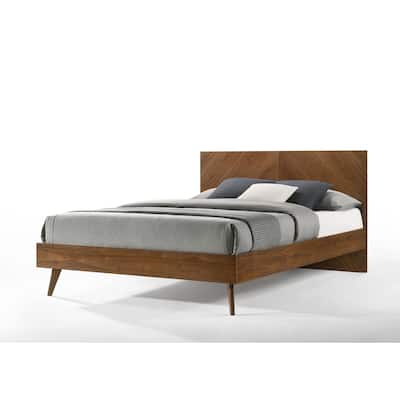 Nova Rem Queen Size Platform Bed, Chevron Pattern Headboard, Walnut Brown
