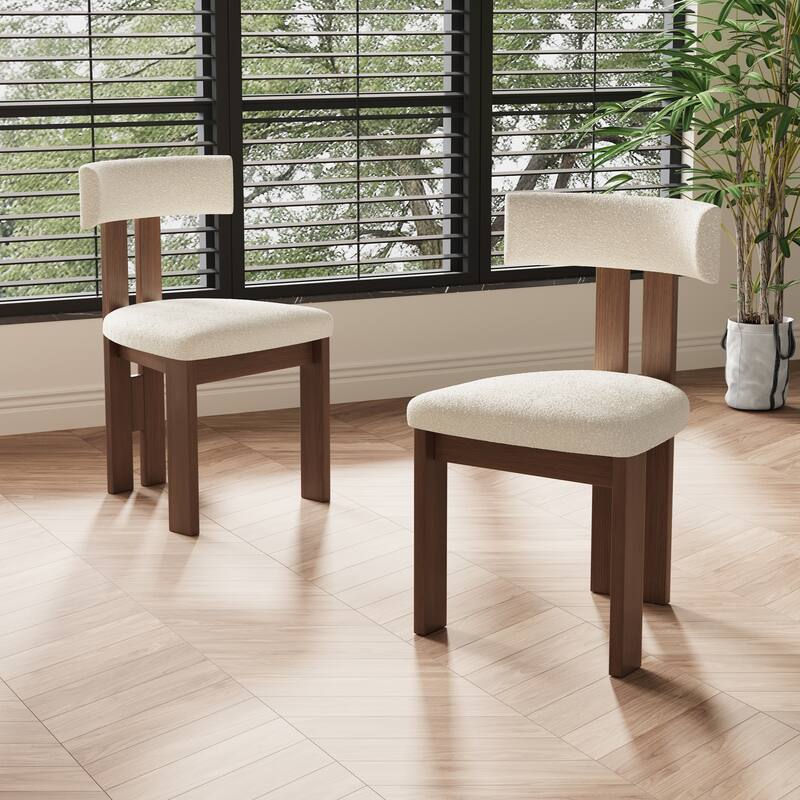 Mid-Century Fully Assembled Wood Dining Chairs Set of 2,White & Walnut Side Chairs, Modern Kitchen Chairs