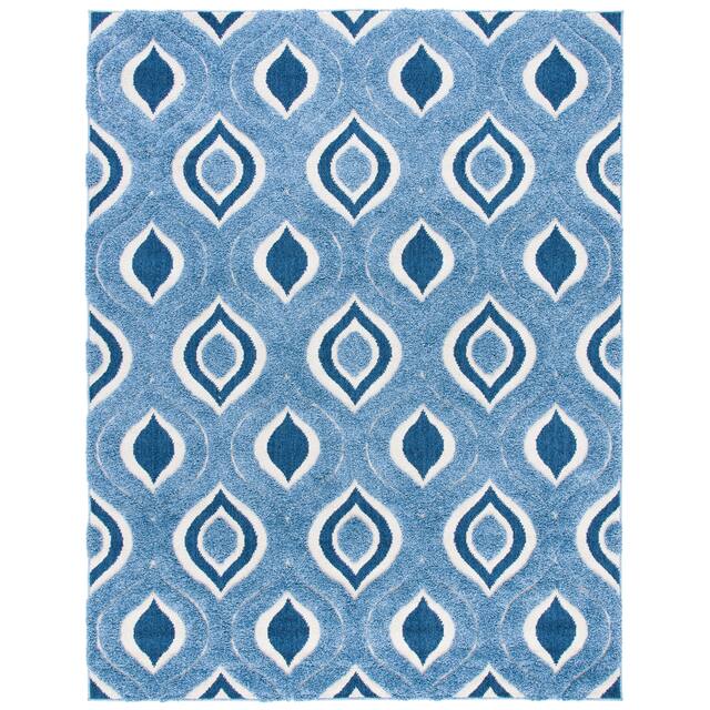 SAFAVIEH Florida Shag Bertille Geometric 1.2-inch Thick Rug - 3'3" x 5'3" - Blue/Ivory