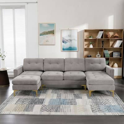 L-Shape Convertible Sectional Sofa Couch with Movable Ottoman