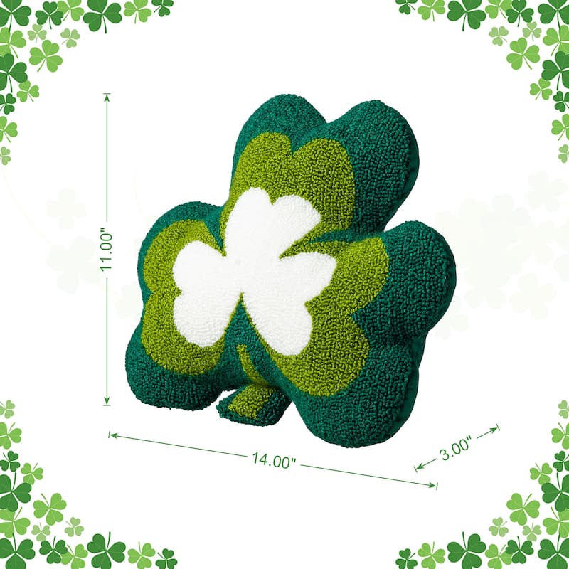 Glitzhome 14"L St. Patrick's Hooked Shamrock-shaped Pillow
