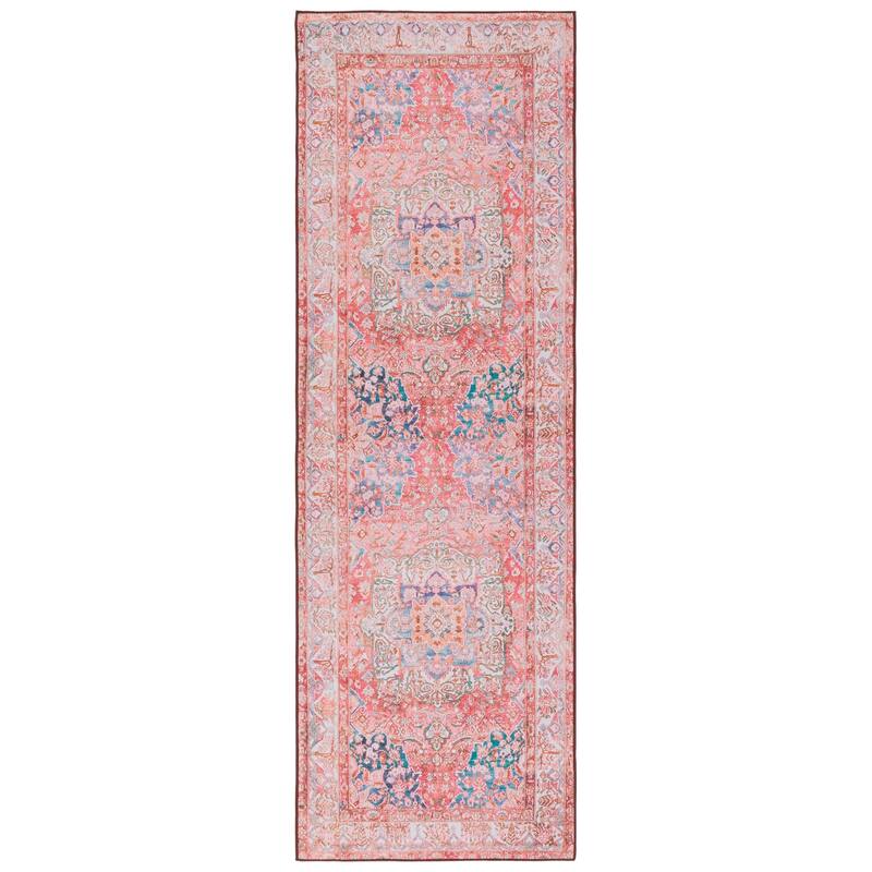SAFAVIEH Tucson Machine Washable Slip Resistant Fedra Oriental Medallion - 2' 6" x 8' - Rose/Beige