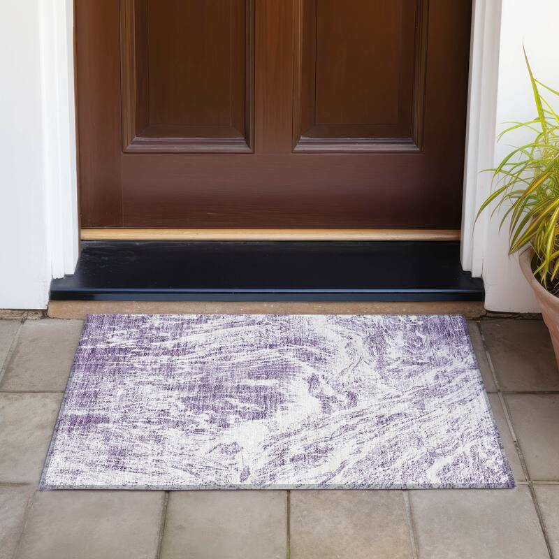 Machine Washable Indoor/ Outdoor Modern Abstract Chantille Rug - Purple - 1'8" x 2'6"