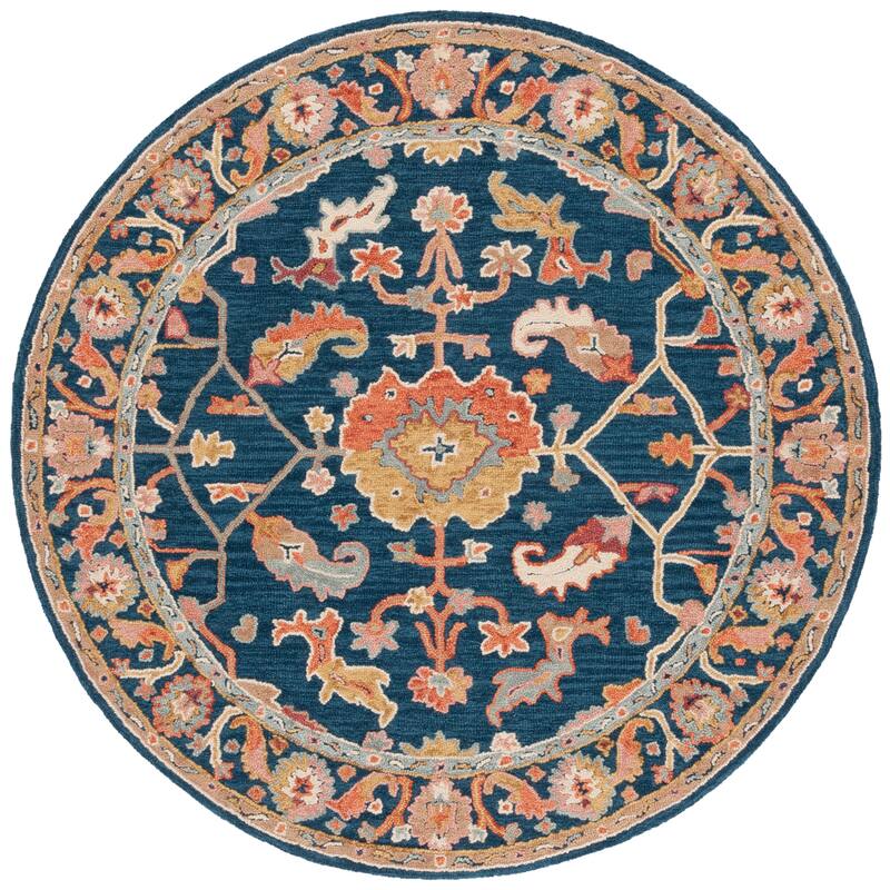 SAFAVIEH Handmade Metro Bratislava French Country Floral Wool Rug - 6' Round - Navy/Red