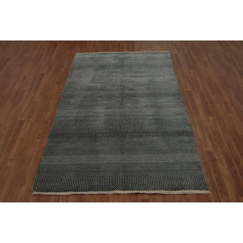 Hand Knotted Oriental 100% Wool Carpet Modern Geometric Greys & Charcoal Contemporary Area Rug - 8' 2'' X 4' 11''