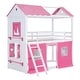 preview thumbnail 8 of 13, Twin Size Bunk Wood House Bed with Elegant Windows, Sills and Tent, Blue+White