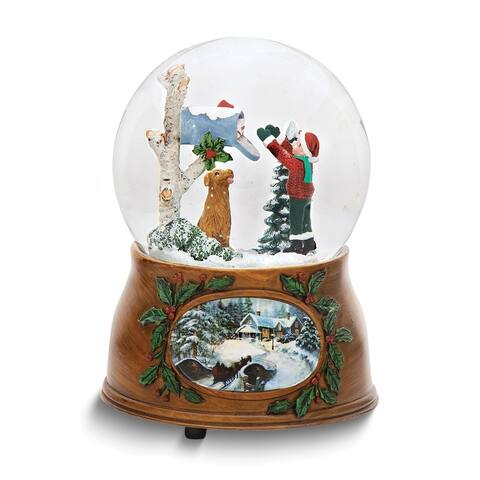 Resin Kid and Dog By Mailbox Glitterdome Musical (Plays Santa Claus is Coming to Town) Snow Globe