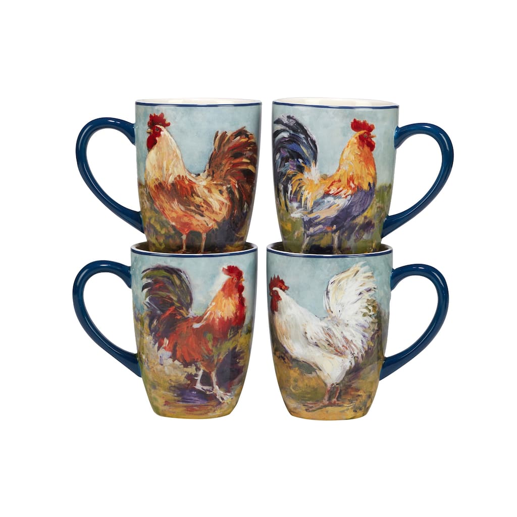 Certified International Rooster Meadow 22 oz. Mugs, Set of 4