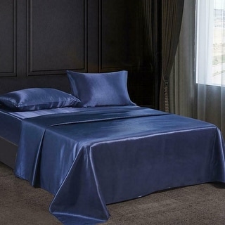 4 PC Satin Silky Soft Bed Sheet Queen Navy - Bed Bath & Beyond - 34068962