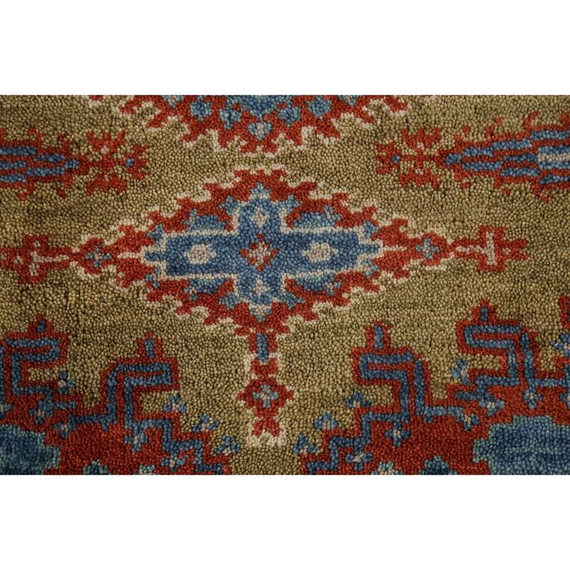 Green Geometric Viss Indian Runner Rug Hand-Knotted Wool Carpet - 2'6"x 9'7"