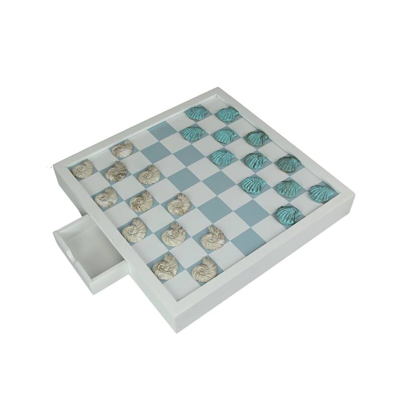 Coastal Themed Seashell Checkers Set With Game Board 13 Inches - 1.75 X 12.75 X 12.75 inches