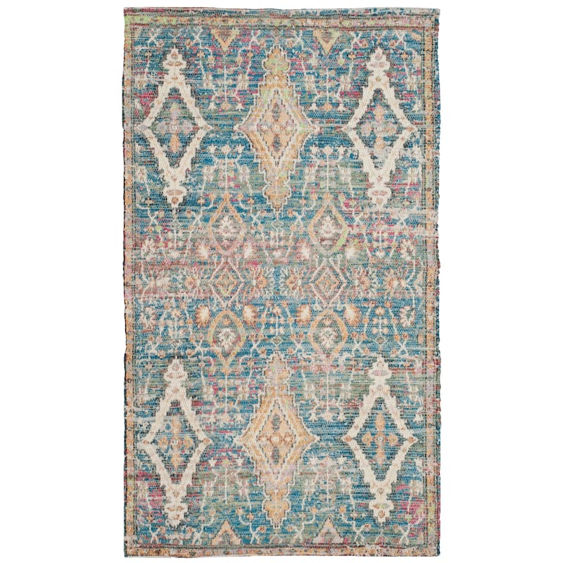 SAFAVIEH Handmade Saffron Halie Modern Tribal Cotton Rug - 2'3" x 4' - Turquoise/Peach