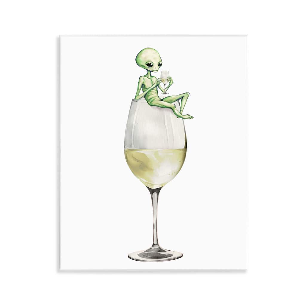 Stupell Alien Perched on Champagne Glass Wall Plaque Art Design By Lil' Rue