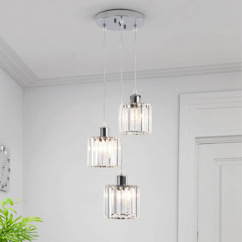 Modern 3-Light Crystal Chandelier, Kitchen Island Pendant Lights, Classic Semi Flush Mount Chandelier for Dining Room