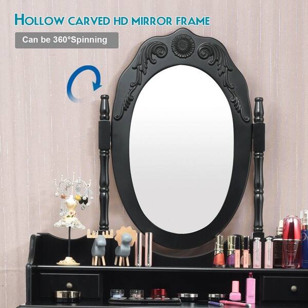 Shop Vanity Table Set With Mirror Cushioned Stool 5 Drawers