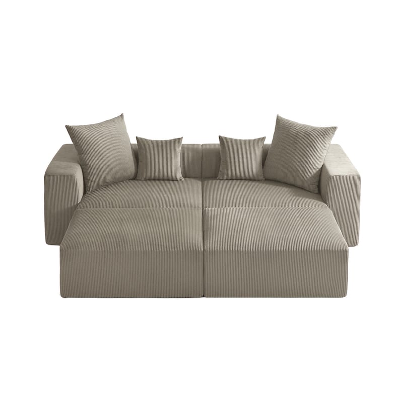 Corduroy Upholstered Modular Sectional Sofa with Ottoman