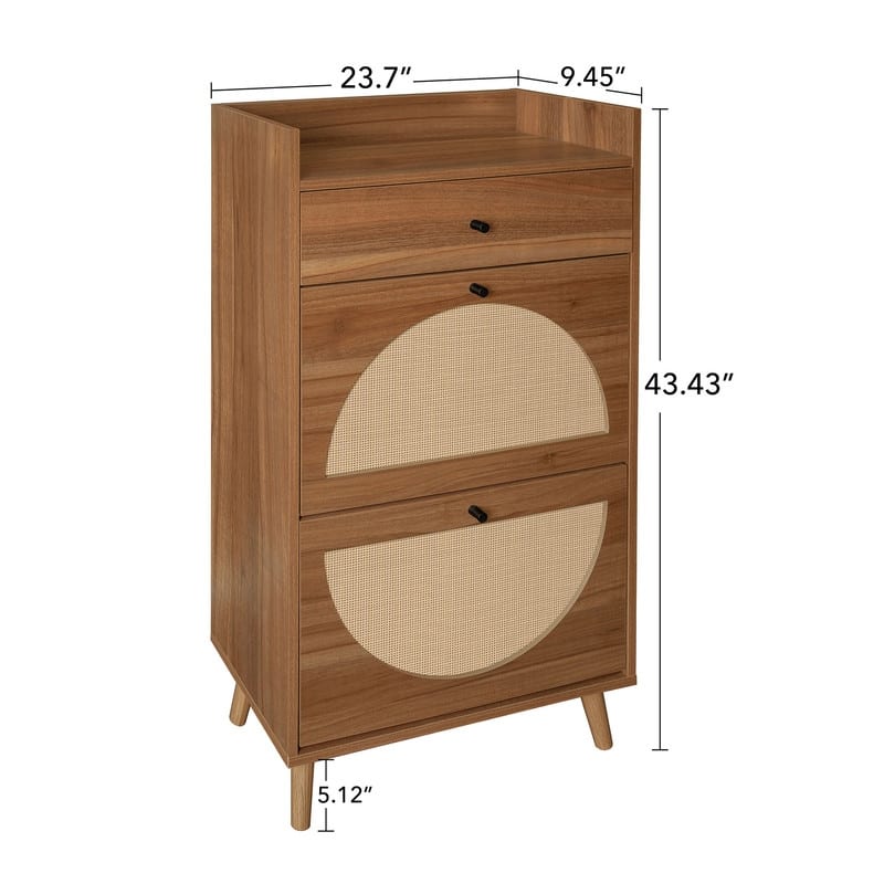Rattan 2 Door 1 Drawer Shoes Cabinet, Shoe Rack, Double Layer, Suitable for Entrance