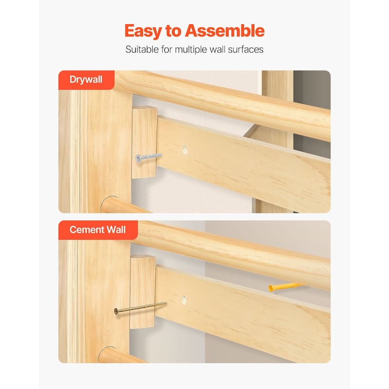 9 in 1 Wall Mounted Indoor Jungle Gym Climbing Playset Solid Pine Wood for Kids and Adults with Ladder and Stall Bars