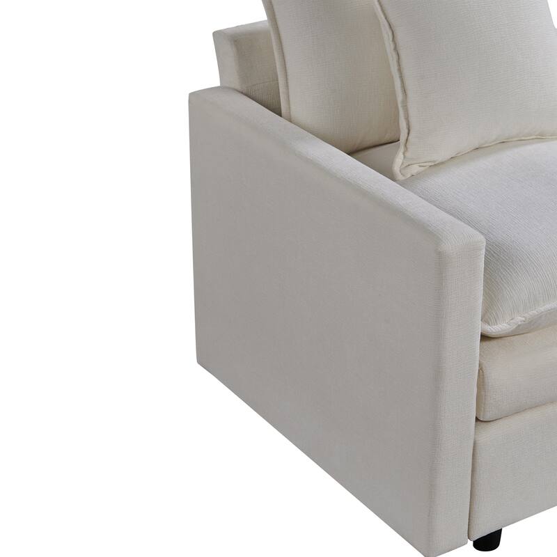 White Modern 33.07" Upholstered Arm Chair with Solid Wood Frame for Living Room