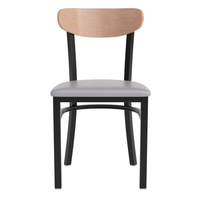 Commercial Metal Dining Chair with Wood Seat and Boomerang Back