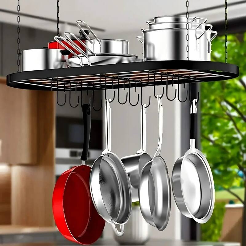 Hanging Pot Rack Ceiling Mount Cookware Organizer with 12pcs Hooks