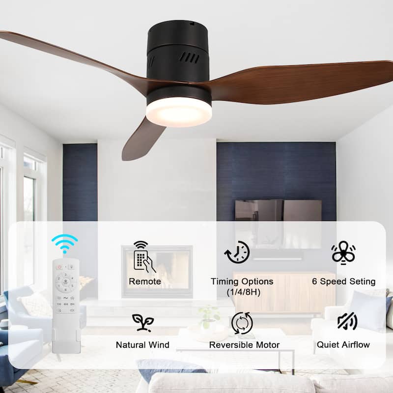 Bella Depot 46" Flush Mount Ceiling Fan with LED Light and Remote 6-Speed Reversible Fan