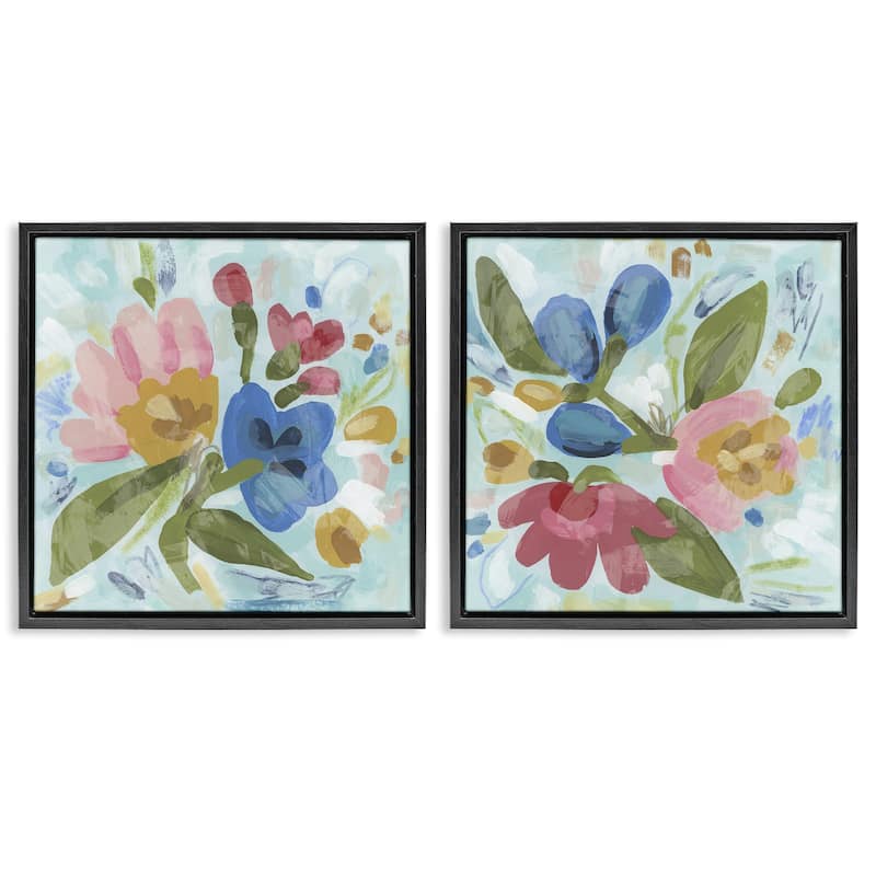 Stupell Eclectic Flower Bundles Framed Floater Canvas Wall Art Design By June Erica Vess (Set of 2) - 18 x 18 - Black