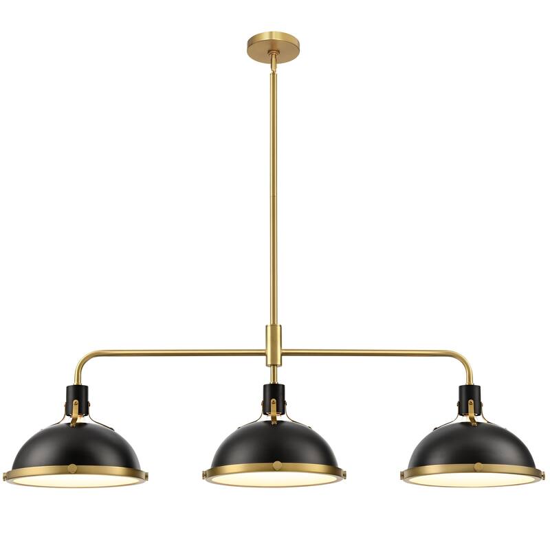 3-Light Farmhouse 3-Light Dome Chandelier Metal Pendant Light - Large Dome Pendant - Black
