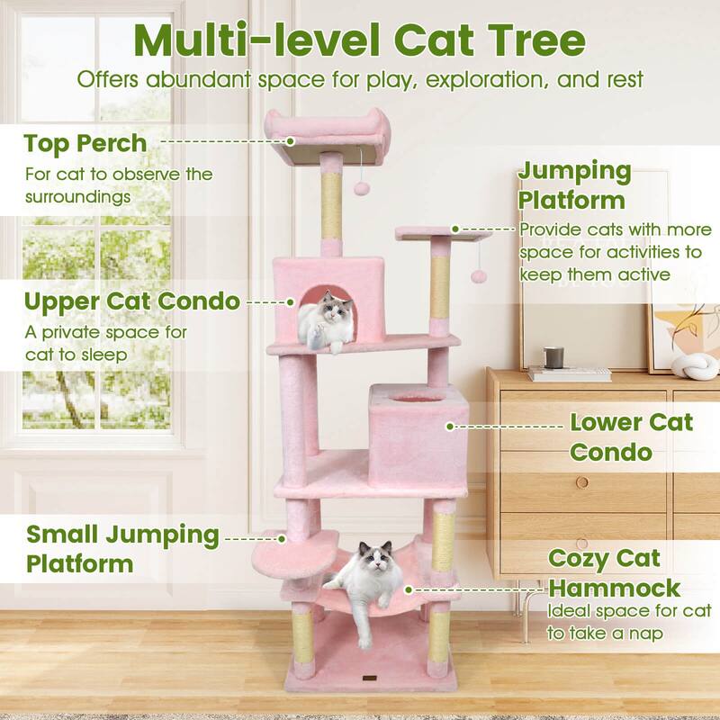 Costway 70” Cat Tree for Indoor Cats with Padded Top Perch, Dual - See Details