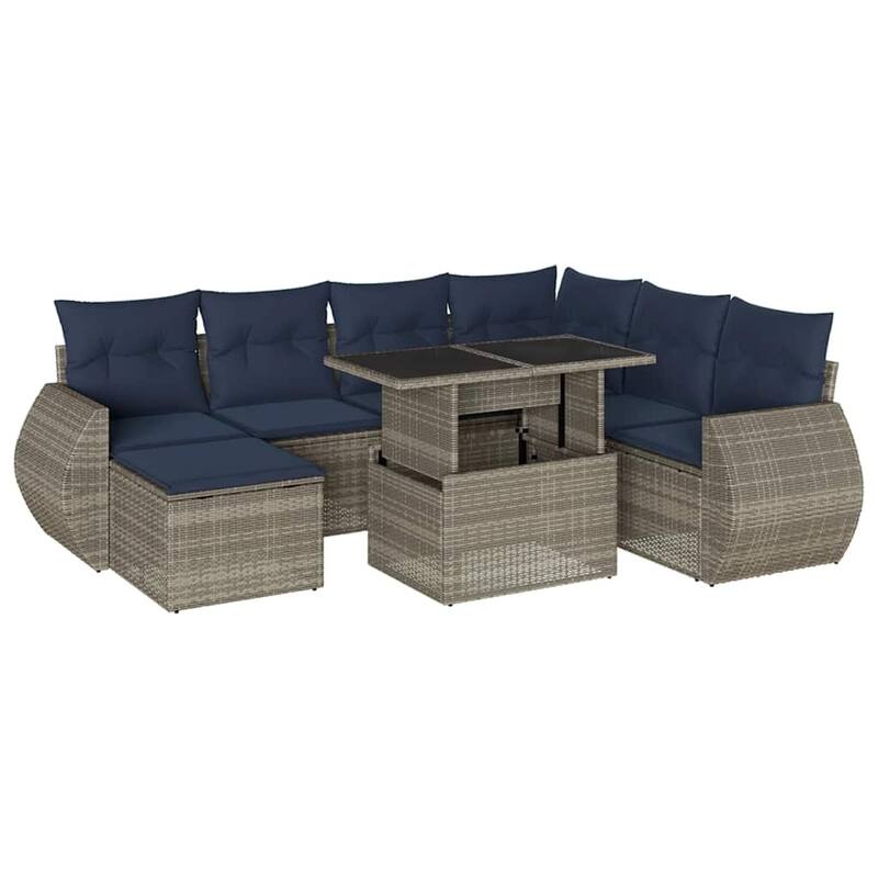 vidaXL Patio Sofa Set with Cushions and Table Outdoor 8 Piece Poly Rattan - 24.4 x 24.4 x 27.2